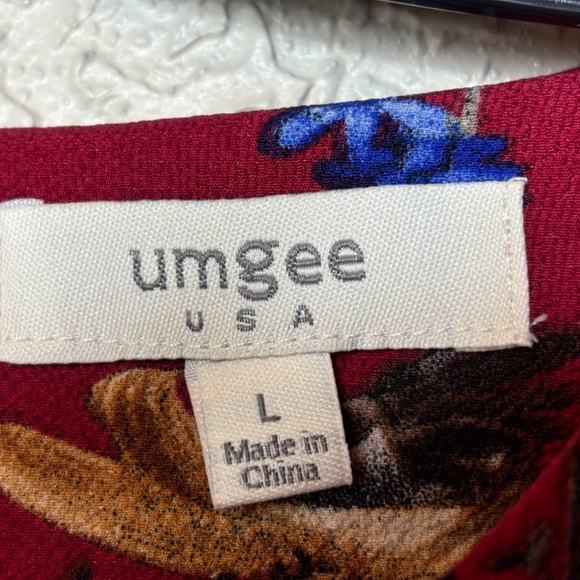Umgee Red Floral Office Casual Flirty Flutter Sleeves Dress Women's Size… - Picture 10 of 11